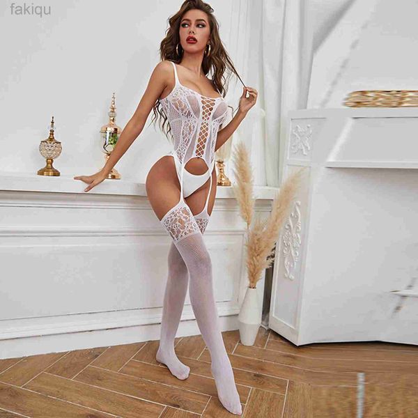 Set sexy Lingerie femminile Donna Rete da pesca Calza Babydoll Lingerie Con apertura sul cavallo Tuta Intimo porno sexy Donna Body Body 24319