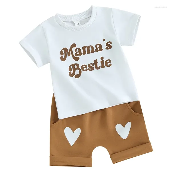 Set di abbigliamento Estate Bambino Bambina Ragazzi Pantaloncini Manica corta Stampa lettere Top e vestiti a cuore