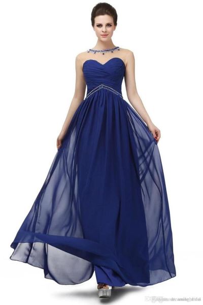 Azul marinho vestidos de noite longo 2017 a linha império cintura chiffon até o chão vestido de baile para mulher plus size wm00127618383970116