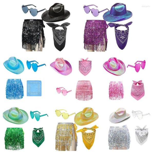 Berets Cowgirl Costume Set para Bachelorettes Party Cowboy Hat Bandana Hip Wrap Belt Mulheres Trajes De Noiva Boate Terno