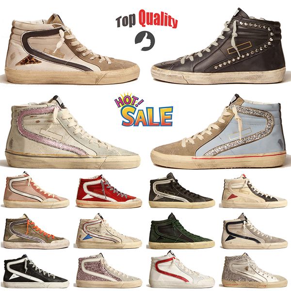 Moda di lusso Donna Uomo Designer Scarpe casual High-top Slide Star Scarpe da ginnastica sportive Pelle di vitello scamosciata vintage Tomaia Argento Glitter Italia Sneakers con piattaforma di marca 35-46