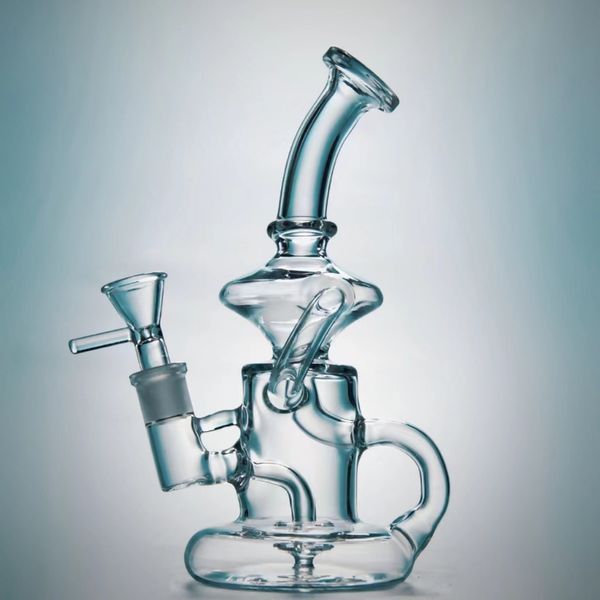 Klein Tornado Perc Glass Bong 7-дюймовые кальяны для вторичной переработки Кальяны с изогнутой шеей Водопроводные трубы 14 мм с внутренним соединением Dab Rigs с фейерверком или чашей HR024