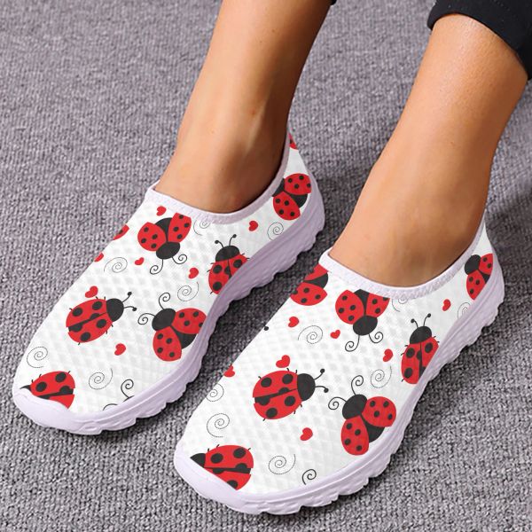 Flats Instantarts Cartoon sieben Sterne Ladybug -Druck atmungsaktive Slipper Insektendruck Slip auf Schuhe Liebe bedruckte Zapatos Planos de Mujer