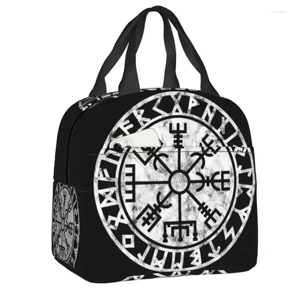 Sacos de armazenamento Vintage Vegvisir Símbolo Isolado Norse Viking Compass Resuable Cooler Thermal Food Lunch Box Trabalho Escola Viagem