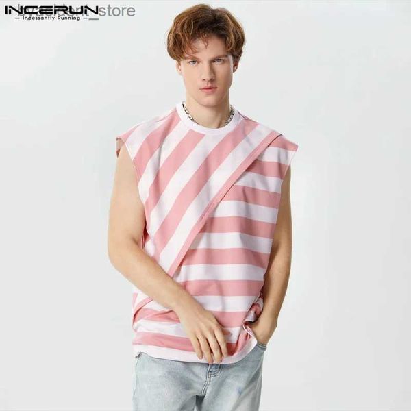 Herren-Tanktops, Tops, 2023, koreanischer Stil, hübsche Herren, heißer Verkauf, gestreift, geschichtetes Design, Westen, lässig, Straße, männlich, O-Ausschnitt, Tanktops, S-5XL, L240319