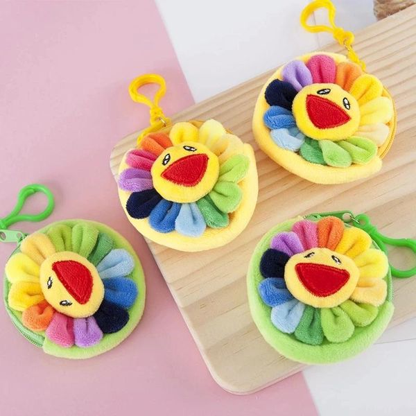 Portachiavi Est adorabili girasoli colorati bambini portamonete in peluche cerniera portamonete per bambini ragazza donna per regali con portachiavi