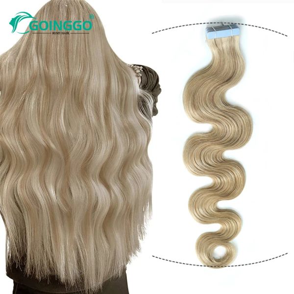 Расширения P16/22 Лента для наращивания человеческих волос Объемная волна Золотистая блондинка Выделение Темно-пепельно-русые наращивания волос Полные концы 1226 дюймов 20 шт.
