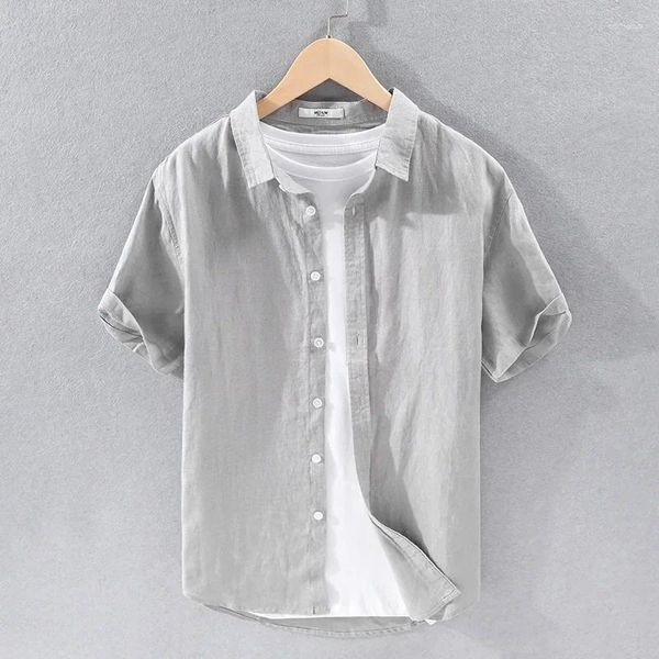 Camicie casual da uomo 2024 Camicia a maniche corte semplice e versatile in puro lino