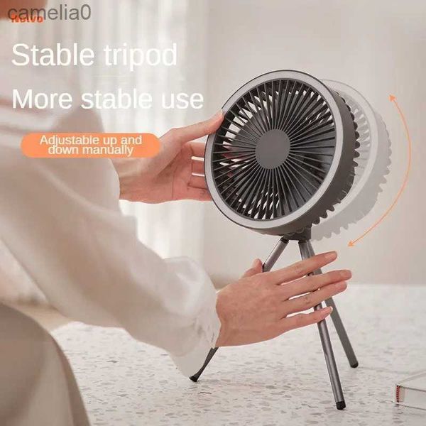 Elektrische Fans Tragbare Outdoor Mini Fan Stativ Stand Fan USB Aufladbare Schreibtisch Fan Mit Ring Led Nachtlicht 1000mAh Camping Decke FanC24319