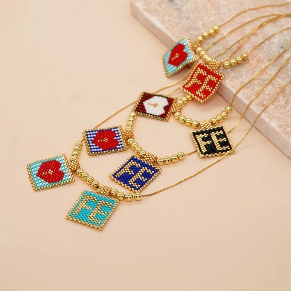 Цепочки YASTYT Miyuki, бусины, плетеная бирка, ожерелье, модная золотая цепочка в стиле бохо, Золотая цепочка с сердечком «FE», подвески с узором, регулируемые женские украшения