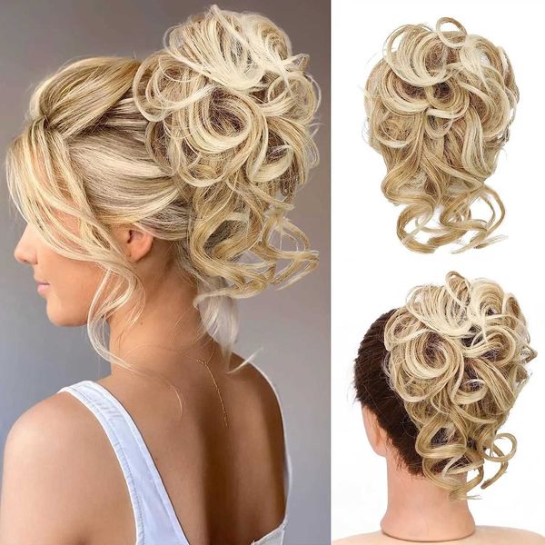 Perucas sintéticas rabo de cavalo bagunçado pedaço de cabelo bagunçado cabelo coque para mulheres despenteado updo coque sintético ondulado cacheado rabo de cavalo chignon para uso diário 240328 240327