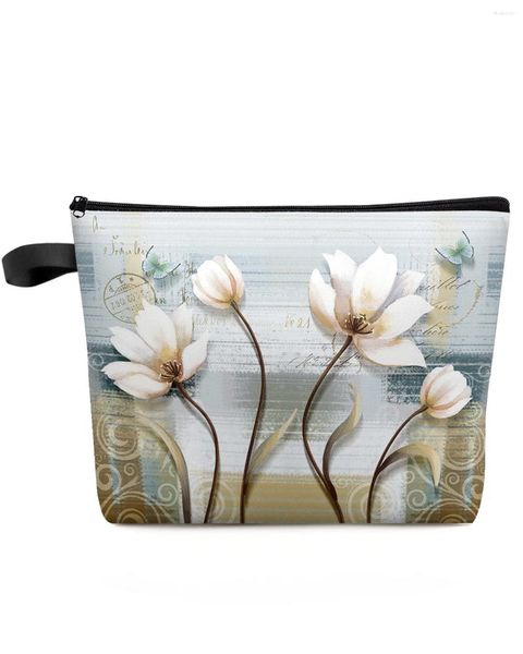 Borse per cosmetici Borsa per trucco vintage con fiori di tulipano e farfalla Borsa per il trucco Elementi essenziali da viaggio Donna Donna Astuccio per toilette