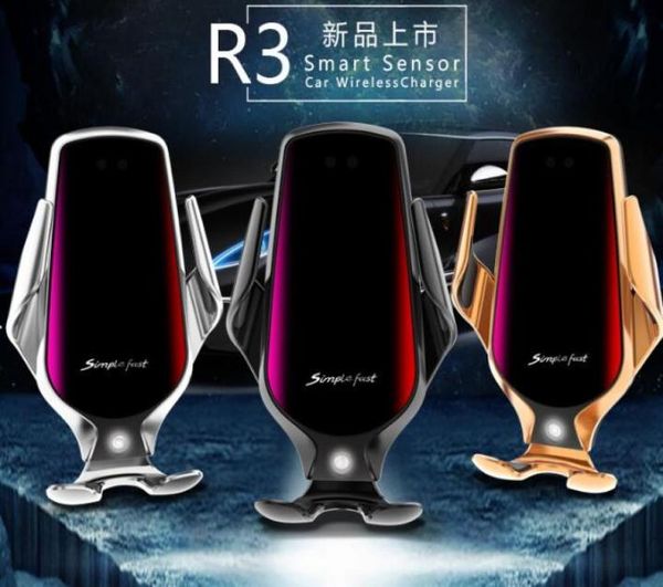 Originale R3 10W QI Wireless Caricatore Wireless Catente Auto per iPhone Huawei Samsung Caricatore veloce a blocchi di serratura automatica Air Air Shold7155655