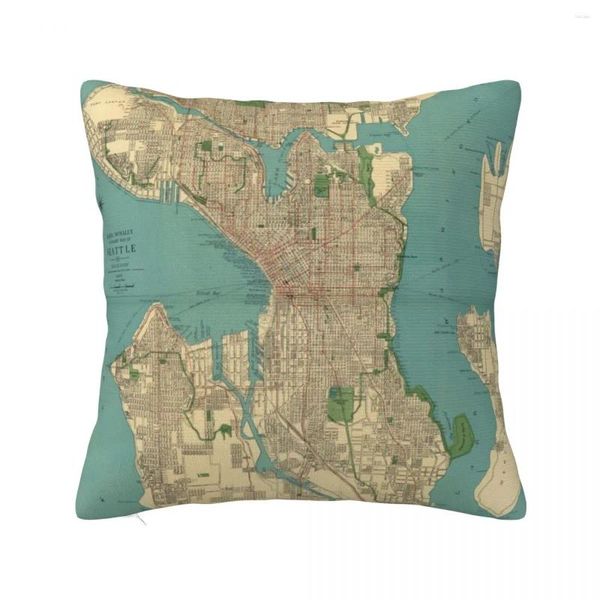 Cuscino Mappa vintage di Seattle |Copertine natalizie a colori per ornamenti S 2024