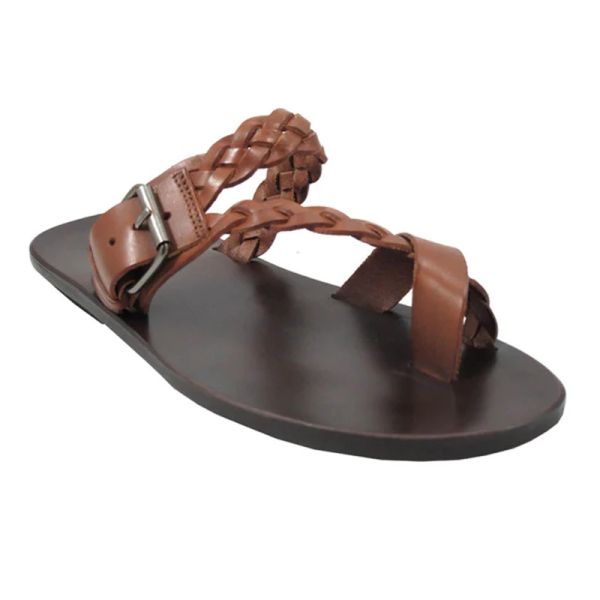 Sandalen Männer flache römische Sandalen Schwarzbrauner Retro Beach Casual Sandalen offene Toe Weben Leder Sandalen weibliche Sommerschuhe Plus Größe