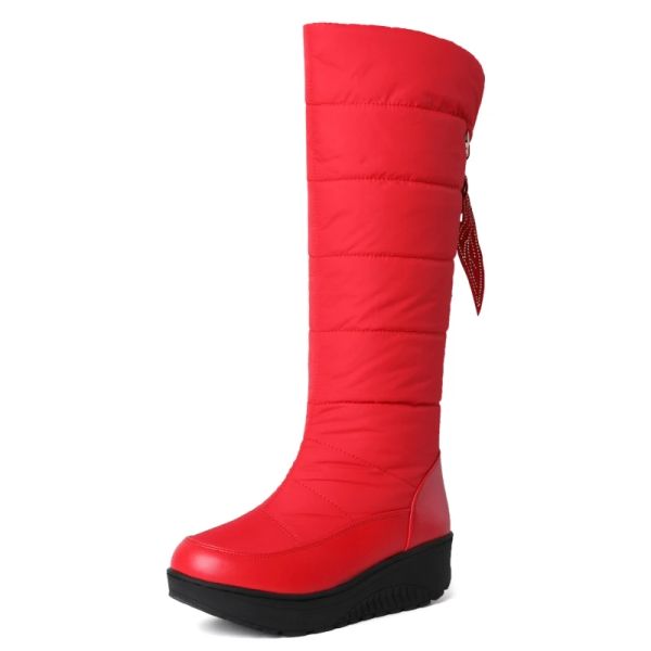 Stivali scarpe invernali impermeabili donne stivali da neve caldi in pelliccia di peluche a zeppa casual ginocchiere ginocchine ragazze ragazze scarpe da pioggia rossa nera signore