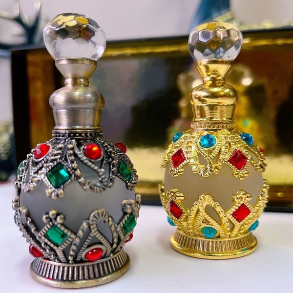 Atacado 15ml garrafa de perfume recarregável para viagem recipiente de óleo essencial árabe garrafas vazias de fragrância dubai com cristais colados