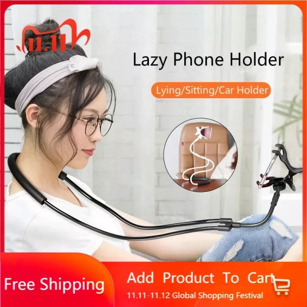 Halsketten Beliebter flexibler Handyhalter zum Aufhängen am Hals, faule Halskettenhalterung, 360-Grad-Handyhalter, Ständer für iPhone, Xiaomi, Huawei