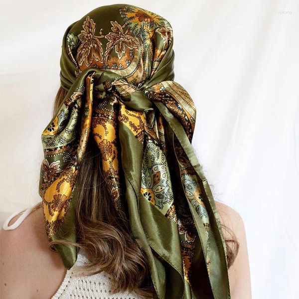 Sciarpe Scialle di seta Sciarpa quadrata in raso per le donne Fazzoletto da collo Paisley Fascia femminile Fasce per capelli Stampa Foulard Hijab Avvolge Bandana