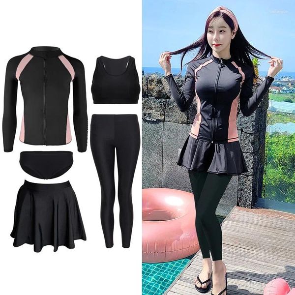 Costumi da bagno donna coreano 2024 Rashguard 5 pezzi manica lunga costume da bagno diviso sport conservatore surf snorkeling muta da sub