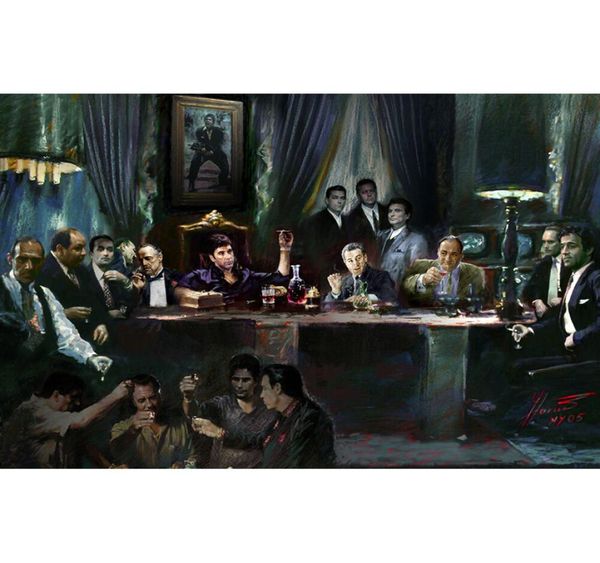 Scarface Última Ceia de Gangues Filme Arte móveis de seda bar decoração de parede familiar pôster popular 252340515