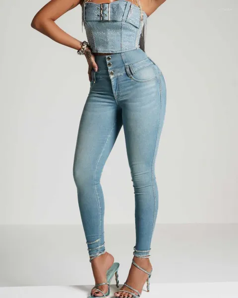 Calças jeans femininas cintura alta calças apertadas personalizadas mais planas figura sexy