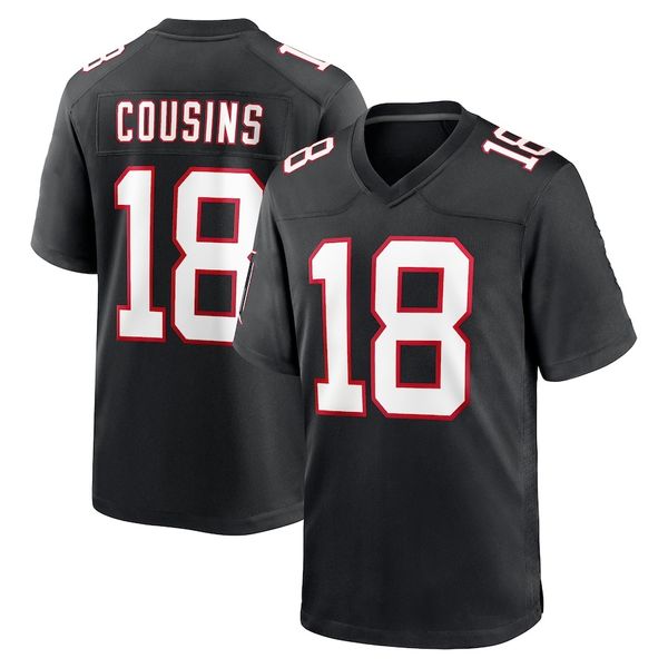 2024 Jersey New Move ATL Kirk Cousins 18 Team Jerseys Preto Branco Costurado Masculino Tamanho S-XXXL