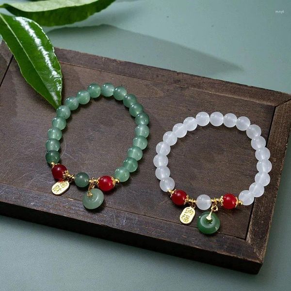 Bangle estilo chinês fivela de segurança pingente pulseira imitação jade frisado pulseiras para mulheres sorte charme riqueza prosperidade