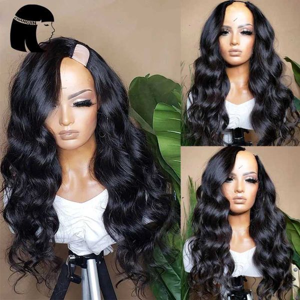 Perucas sintéticas Perucas sintéticas Brazilain onda corporal perucas de cabelo humano U parte peruca brasileira remy cabelo completo máquina perucas para preto weman 180% densidade 240328 240327