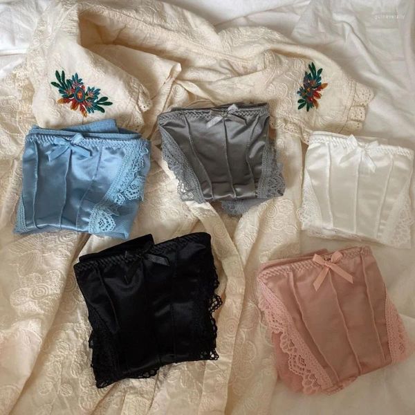 Kadın Panties iç çamaşırı kadınlar vintage saten çok renk nefes alabilen Fransız seksi dantel yay iç çamaşırı kadın orta waist ince örgü brifing