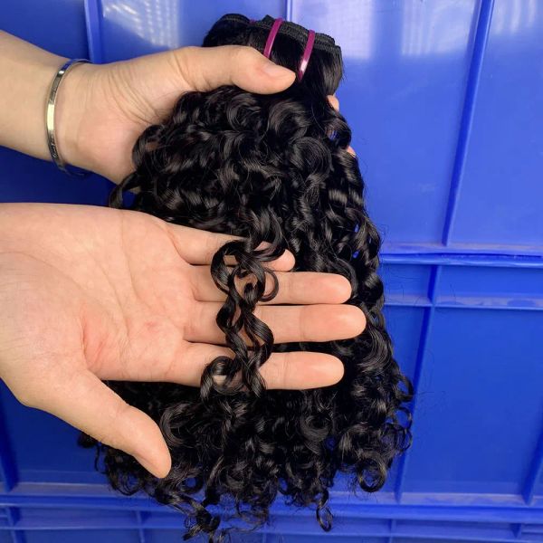 Парики бразильские двойные притяжки для волос плетения Pixie Curls с закрытием remy kinky curly hanle hair 3bundle и 4x4 закрытие кружева 300G