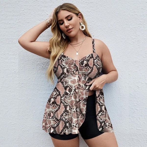 Maiô feminino plus size, duas peças, roupa de banho separada, saia estampada, bbw, redutores de barriga, 2 peças, traje de natação com shorts