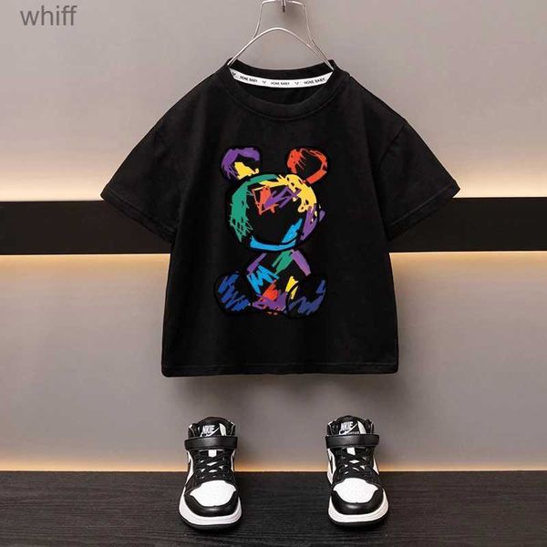 T-shirt Ragazzi T-shirt in cotone Cartoon Graffiti Orso Stampato Ragazze T-shirt Estate Manica corta Bambini Top Abbigliamento casual per bambini di alta qualitàC24319