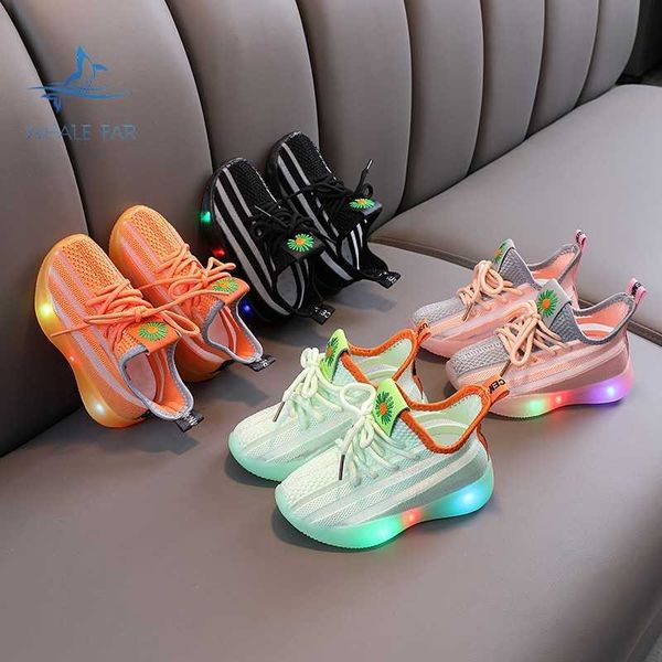 HBP Небрендовые кроссовки для бега с дышащей сеткой на шнуровке для девочек и мальчиков для детей ясельного возраста, повседневные спортивные кроссовки со светодиодной подсветкой