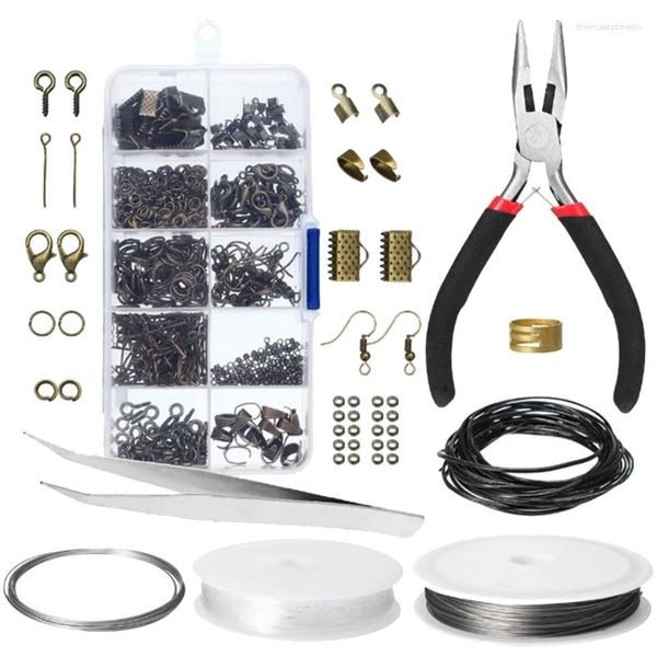 Kits de reparo de relógio, 10 grades, joias, fio frisado, ferramenta, fivela de lagosta, artesanal, colar diy, combinação de material, conjunto de alicates de mão