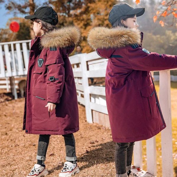 Daunenmantel 90 % weiße Ente für Kinder, Winter-Outfits, Mädchen-Snowwear, Teenager-Jacke, Kinderkleidung, große Pelzmütze