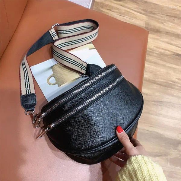 TOTES Çizgili Geniş Kayış Crossbody Bag Womens 2024 İlkbahar Yaz Küçük Çantalar ve Çantalar Çift fermuarlı Tasarım Göğüs Bel