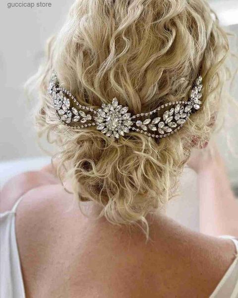 Tiaras gelin saç tarağı silve el yapımı headdress altın süper peri büyük kız rhinestone taç kristal saç çember düğün saç aksesuarları y240319