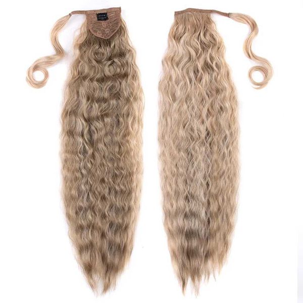 Perucas sintéticas Perucas sintéticas MODA ÍDOLO Kinky Cabelo encaracolado cordão sintético rabo de cavalo onda de milho envoltório em torno de clipe em cabelo falso rabo de cavalo preto 240328 240327