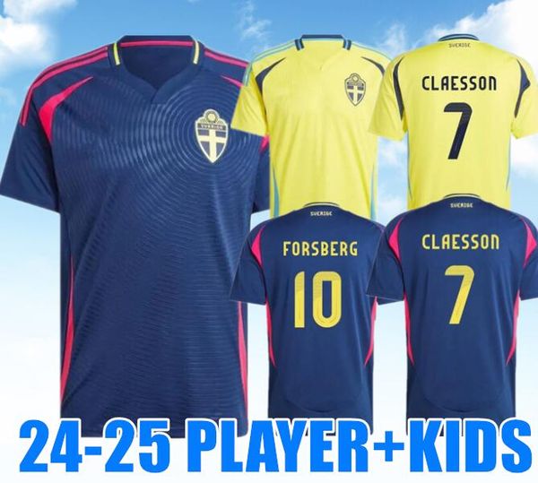 24/25 Nuova Svezia 24-25 Euro Cup Nazionale Maglia da calcio Casa Trasferta Gyokeres Isak Kulusevski Elanga Holm Larsson Cajuste Maglie da calcio Kit per bambini Set