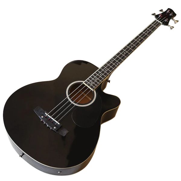 Gitarre, Akustik-E-Bass, 4-saitiger Hochglanz-Akustikbass, 43 Zoll, natürliche Farbe, schwarze Farbe, Cutaway-Bassgitarre mit EQ