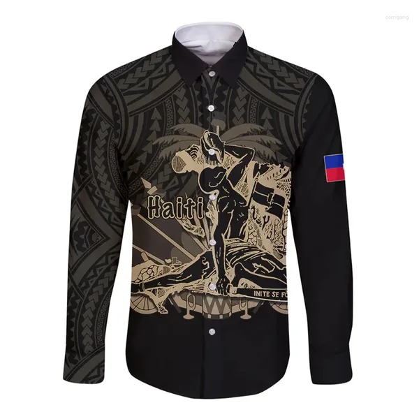 Männer Casual Hemden 3D Gedruckt Haiti Flagge Wappen Männer Frühling Herbst Frauen Langarm Tops Kid Button Shirt Wunderschöne kleidung