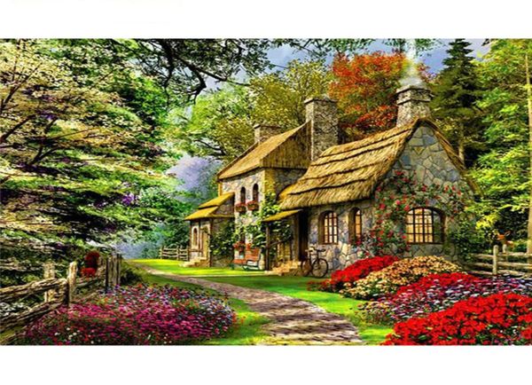 Casa verde diy pintura por número paisagem moderna arte da parede imagem caligrafia pintura acrílica por número arts2481821