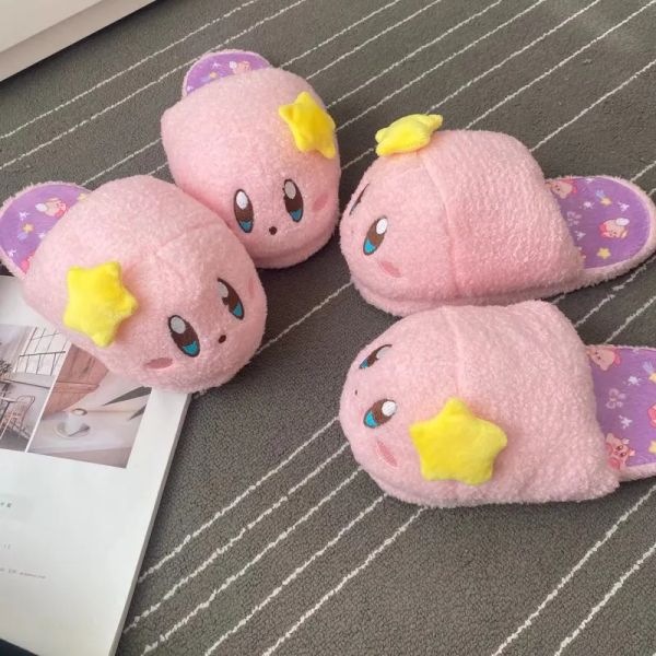 Slippers Kawaii Flipes femininos Anime japonês Kirbyed Plush Cleito quente Cotton Cotton Shoes Girls Ladies Casual NONSLIP SOFT SOLE WINTRO