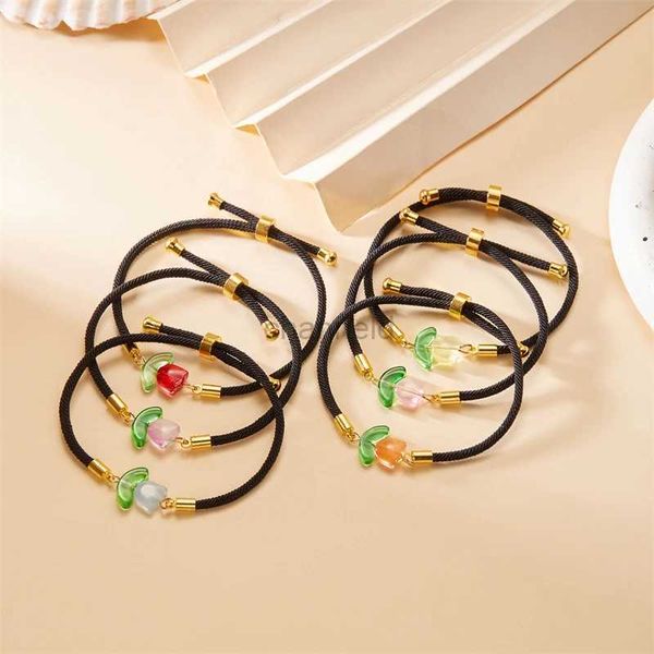 Bangle minimalista tulipa resina pulseira para mulheres coreano doce flor com pulseiras ajustáveis ​​amigáveis ​​joias presentes de recepção 240319