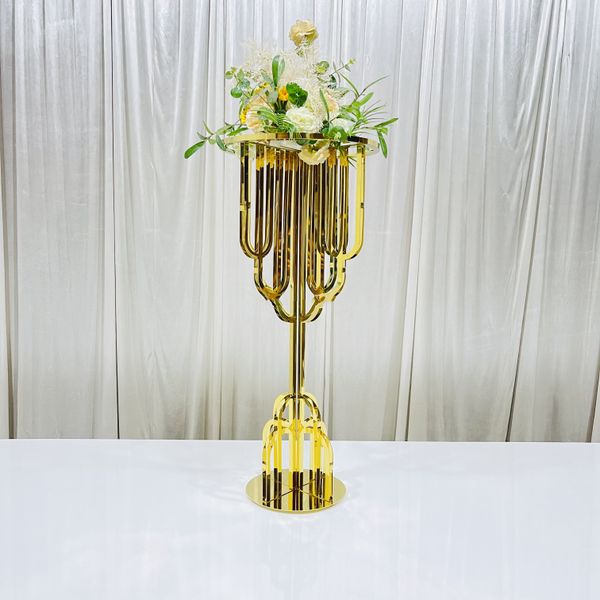 Suporte de flor de metal dourado de luxo para eventos de casamento mesa central decoração luxo louis eventos hotel banquete salão de casamento restaurante recepção707