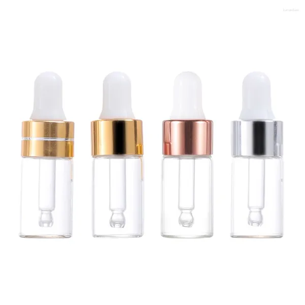 Garrafas de armazenamento conta-gotas de vidro 1ml 2ml 3ml 5ml garrafa de óleo essencial transparente amostra frasco vazio mini recipientes cosméticos