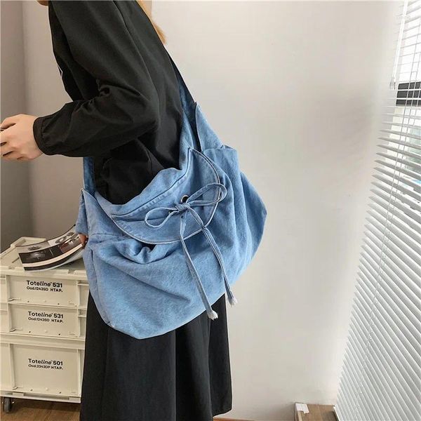 Totes mulheres denim azul bolsa de ombro design marca feminina lona jeans tote bolsas grande vintage crossbody viagem mochila