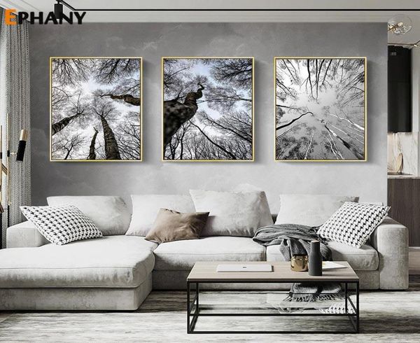 Preto branco inverno floresta pintura em tela imagem natureza cenário arte da parede escandinavo cartaz nórdico minimalista paisagem decoração pa2032804