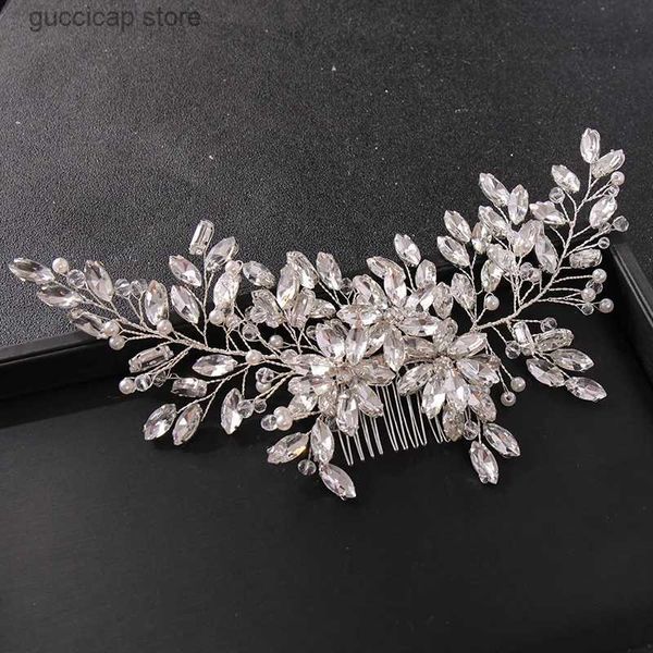 Tiaras New Handmade Prata Cor Rose Gold Tiara Cabelo Combs Cristal Strass Pentes Nupcial Acessórios De Cabelo Casamento Mulheres Hairbands Y240319